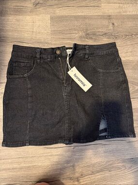 Luvamia Black Denim Mini Skort